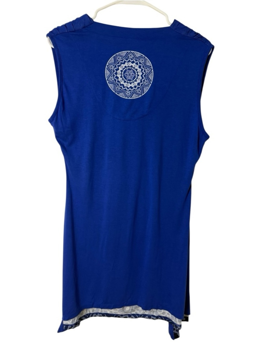 Desigual Blue Cowl Neck Handkerchief Hem Tunic Dress Floral Mandala Large L - Picture 4 of 8